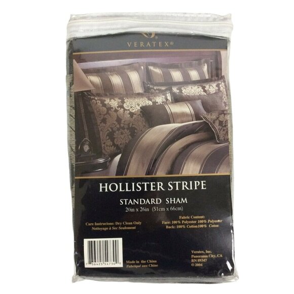 Veratex Hollister Stripe Standard Sham Floral Damask Polyester Pillowcase - Picture 2 of 4